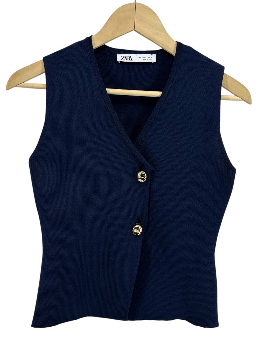 Zara Basic Knit Button Top in Navy Blue - Picture 3 of 10